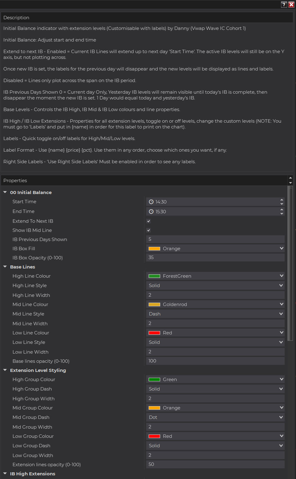 Initial Balance Pro properties panel